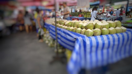 Coconut display for sale in street market Bangkok,Thailand
