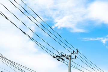 Fototapeta premium Electric wire with blue sky.