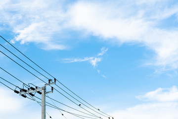 Electric wire with blue sky.