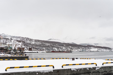 Urban winter landscape at Kamchatka peninsula