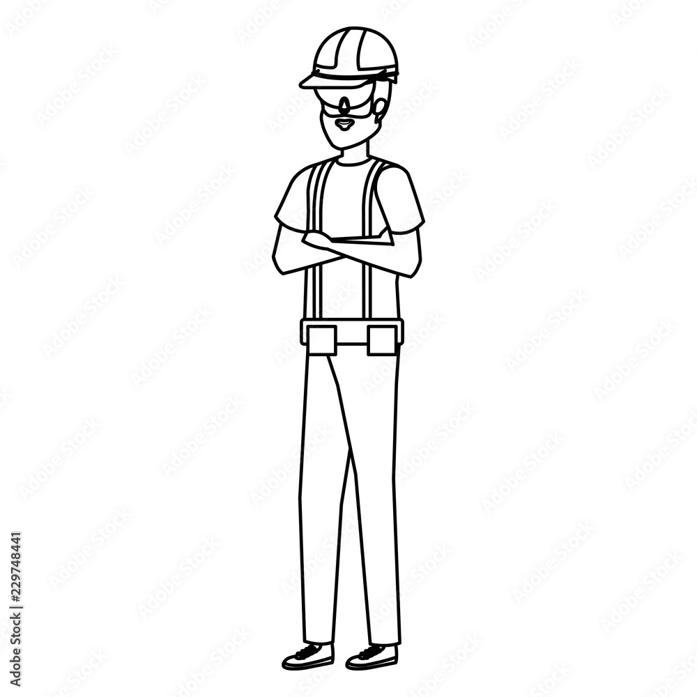 Poster builder constructor with helmet and goggles