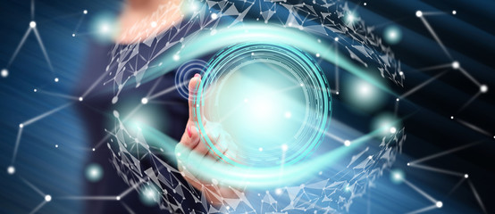 Woman touching a digital eye concept