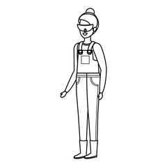 female builder constructor with goggles