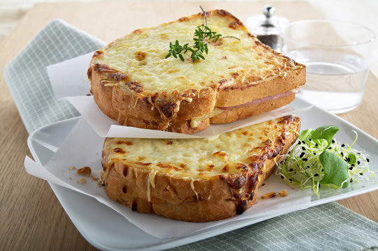Croque Monsieur with herbs and bean sprouts