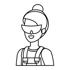 female builder constructor with goggles
