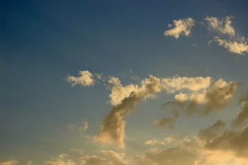 Fototapeta na wymiar blue sky with clouds, evening sunset