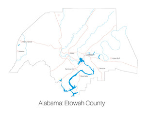 Detailed map of Etowah county in Alabama, USA