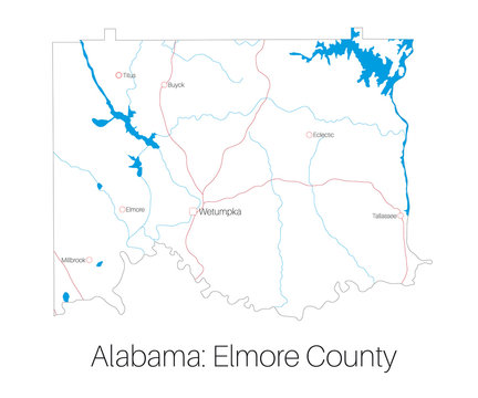 Detailed map of Elmore county in Alabama, USA
