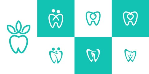 dental logo vector water line, love, leaves, people