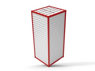 balanced on corner shipment container on white. 3d illustration