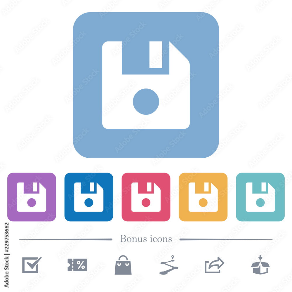 Poster file record flat icons on color rounded square backgrounds