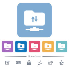 FTP data traffic flat icons on color rounded square backgrounds