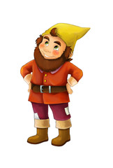 Cartoon dwarf on white background in some activity - illustration for the children