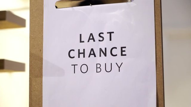 Last chance to buy tag on shelves supermarket, store, shop or mall