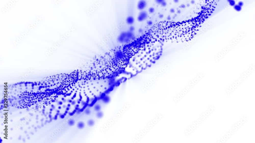 Poster plane of blue particles slowly oscillates against a white background. abstract animation. 3d renderi