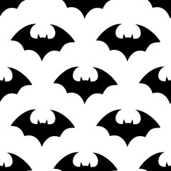 PrintHalloween flying bat.  Vampire vector bat. Dark silhouette of bats flying in a flat style. Seamless pattern. Halloween background.