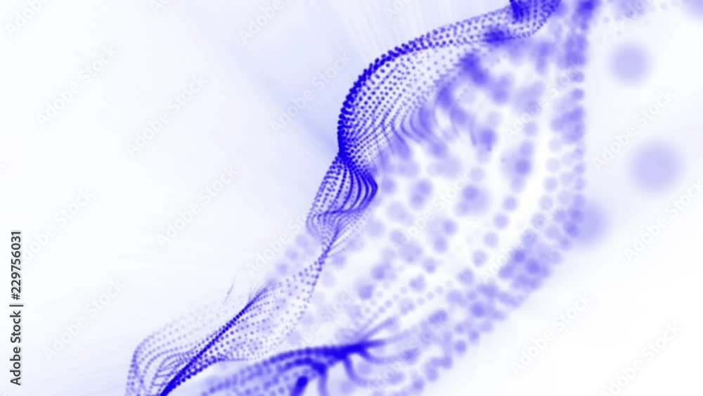 Poster plane of blue particles slowly oscillates against a white background. abstract animation. 3d renderi
