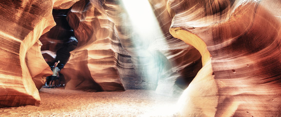 Light rays flowing in the Upper Antelope Canyon, Page, AZ