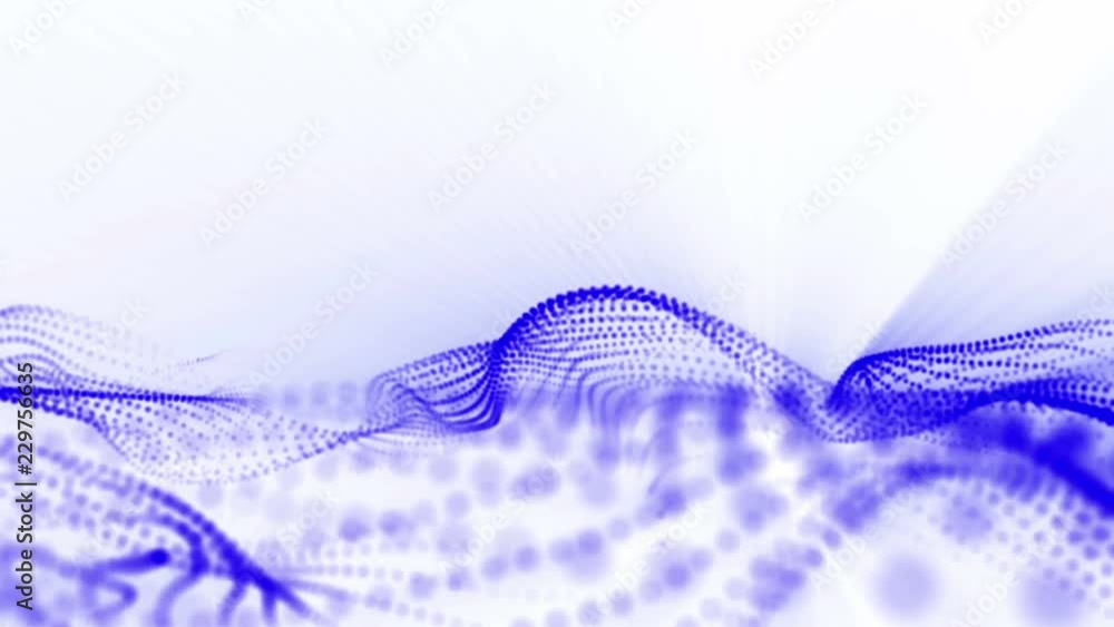Poster plane of blue particles slowly oscillates against a white background. abstract animation. 3d renderi