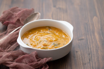 vegetable soup in white bowl