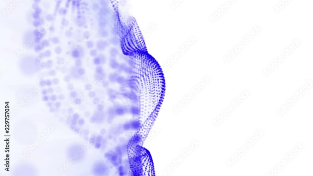 Poster plane of blue particles slowly oscillates against a white background. abstract animation. 3d renderi