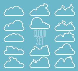 Set of clouds. 14 items. Outline