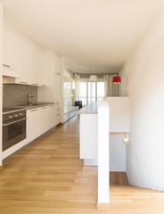 White kitchen with parquet