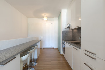 White kitchen with parquet
