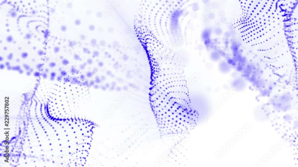 Poster plane of blue particles slowly oscillates against a white background. abstract animation. 3d renderi