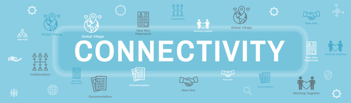 Connectivity Web Header Banner with Togetherness, Connectnedness and Collaboration Icon Set