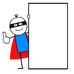 Superheld / Tafel / Leere Fläche / Daumen hoch / Sehr gut