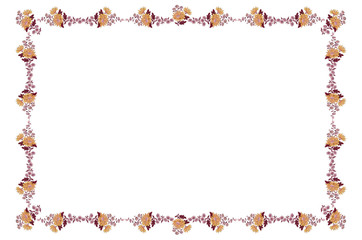Pattern frame with yellow asters and burgundy leaves for embroidery on tablecloths
