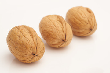 Walnut on white background macro