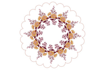  Embroidery wavy frame made of beads with wreath from bouquets with yellow and white asters