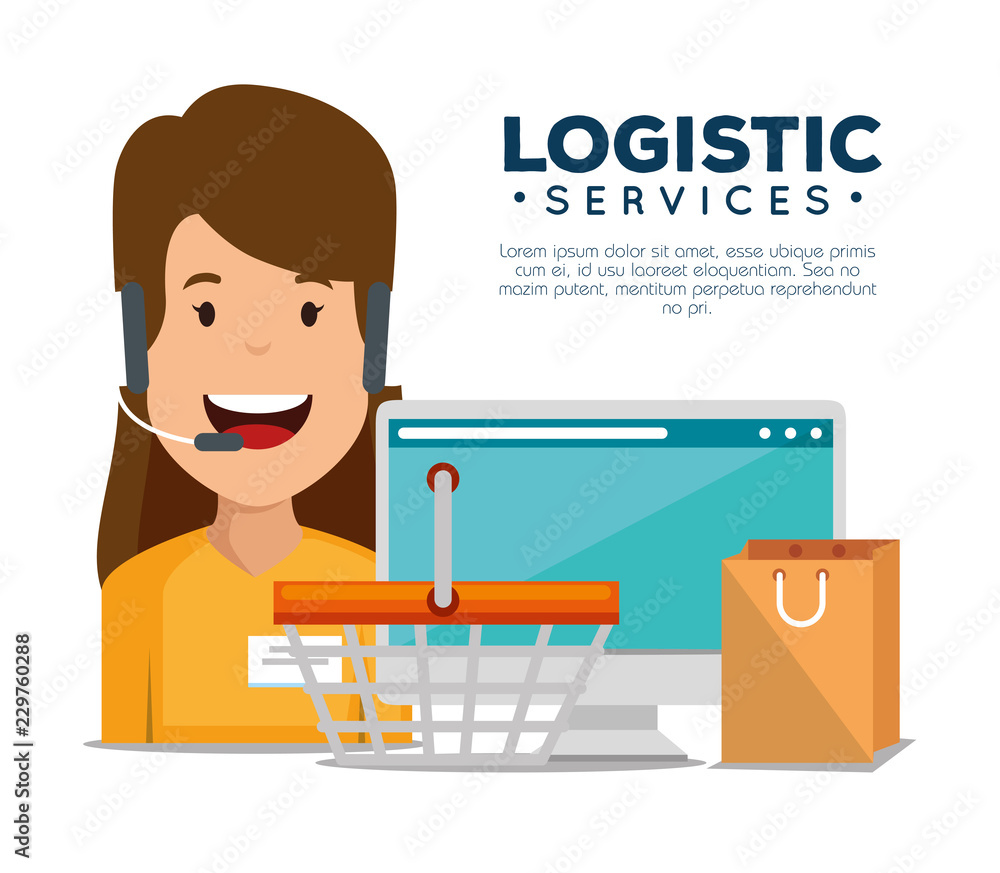 Poster logistic services with support agent and computer