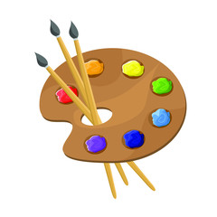 Palette with paints and brushes