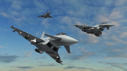 Fototapeta na wymiar military fighter jets - modern armed military fighter jets flys in formation