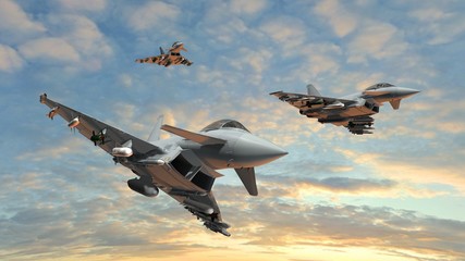 military fighter jets - modern armed military fighter jets flys in formation