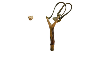 Catapult is shooting rocks. Isolated on a white background.