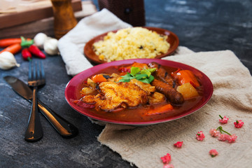 traditional moroccan dish couscous salad with Sausage