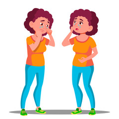 Crying Young Girl With Hands On Face Vector. Isolated Illustration