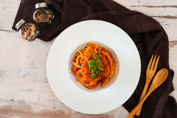 Pasta Bolognese on the table