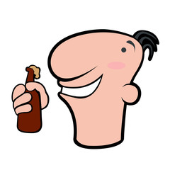 Happy cartoon character drinking beer. Vector illustration design