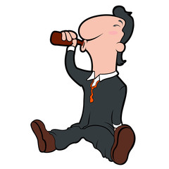 Happy cartoon character drinking beer. Vector illustration design