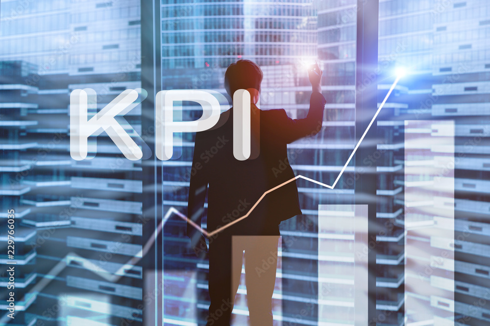 Poster kpi - key performance indicator graph on blurred background.