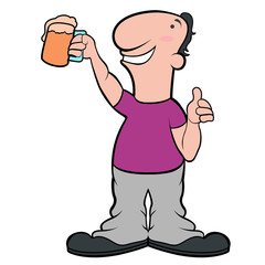 Happy cartoon character drinking beer. Vector illustration design