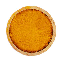 turmeric powder in bowl on white background