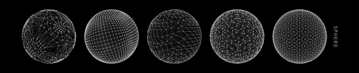 Sphere with connected lines. Global digital connections. Wireframe illustration. Abstract 3d grid design. Technology style. © Login