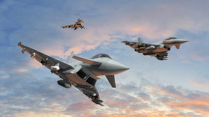 military fighter jets - modern armed military fighter jets flys in formation