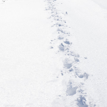 snow trail close up. hiking in the mountains in winter. huge drifts. hard walk in the winter peroid